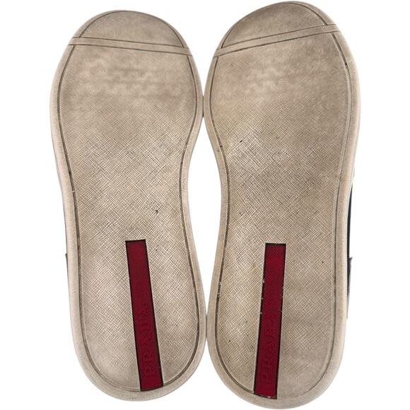 Prada slip on sneakers Linea Rossa Black Leather Yellow Arrow Italy Lady 9 M 7.5 - Picture 15 of 16